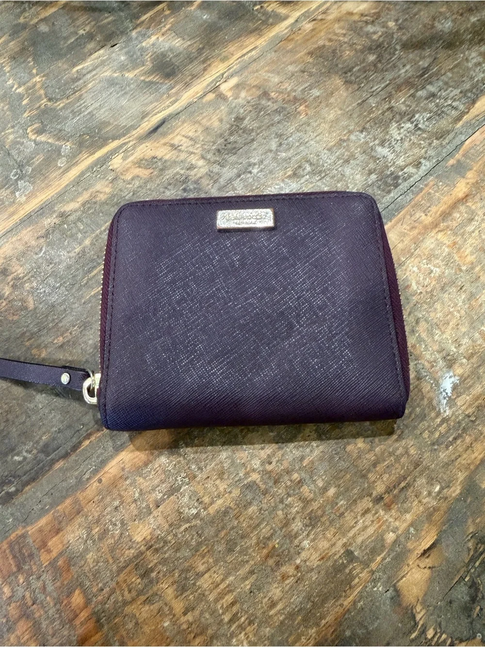 kate spade plum saffiano zip wallet with wristlet